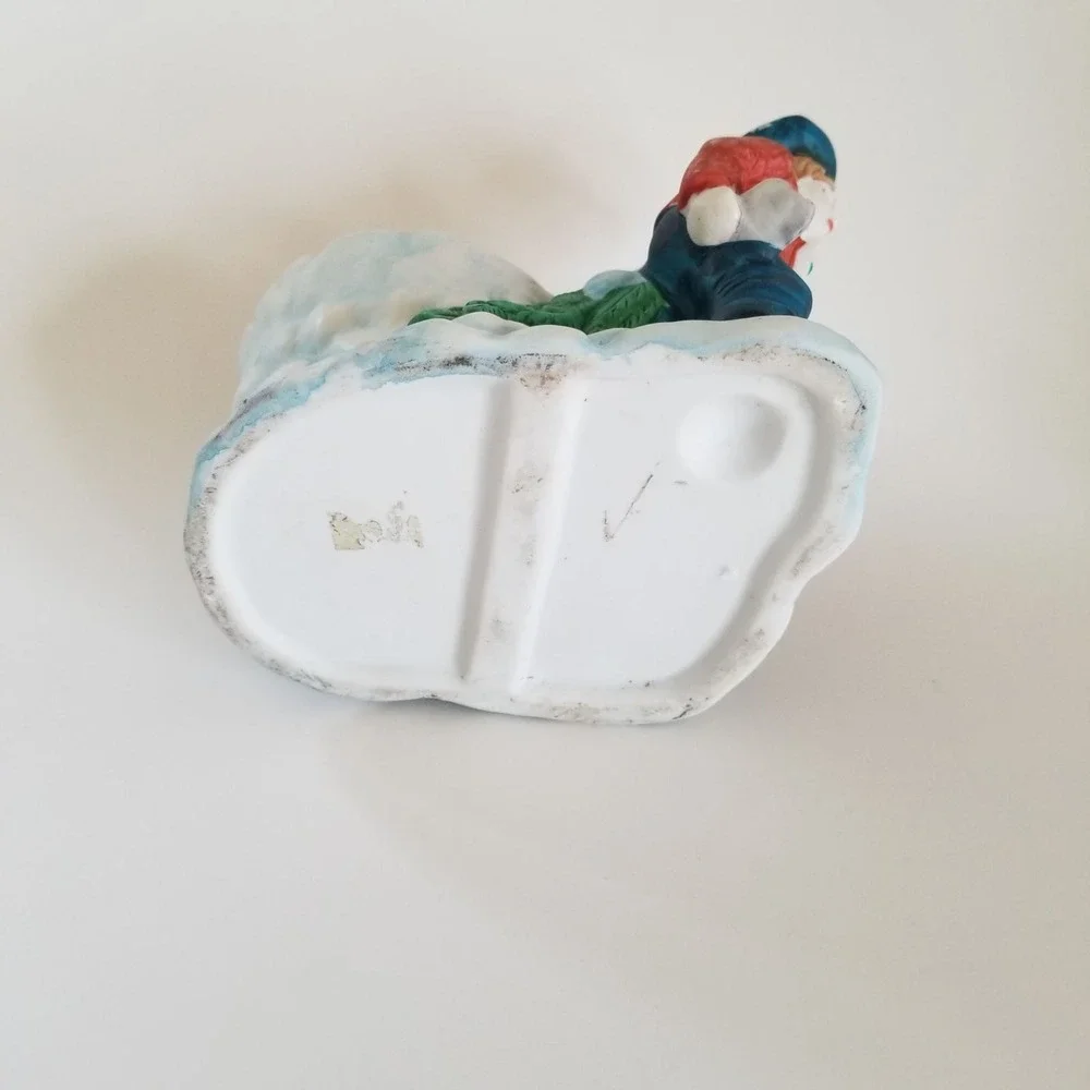 Vintage Ceramic Christmas Planter Boys Carrying Tree Winter Figurine Decor